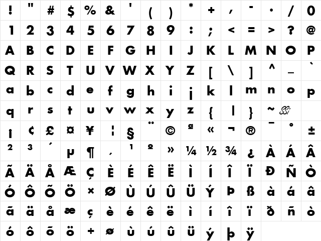 Kudos SSi Bold  glyph index