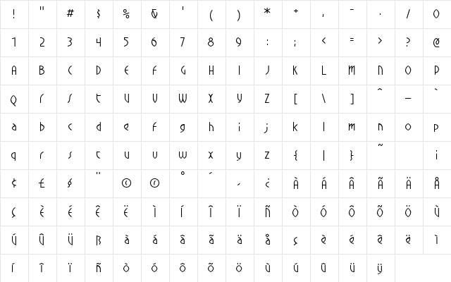 CrowBeak Light Regular  glyph index