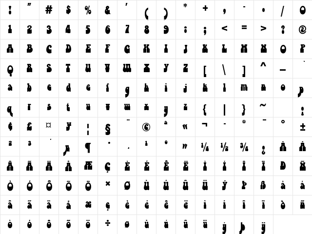 Psychedelia HM Regular  glyph index