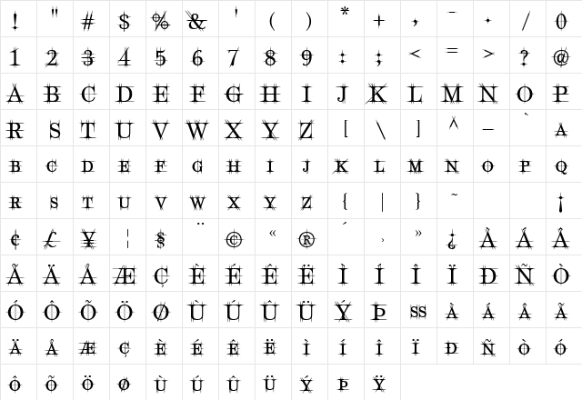 Maychurch Regular  glyph index