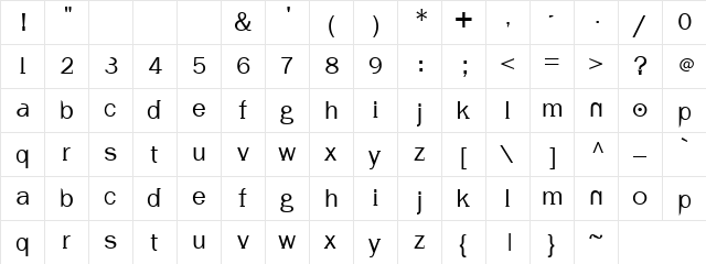 Batimo Thin Regular  glyph index