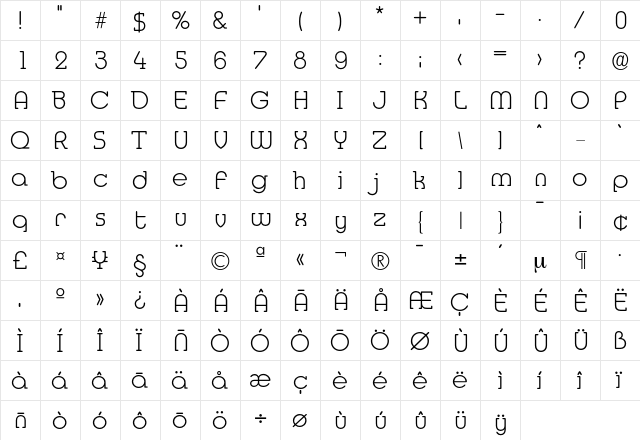 Media-Xlight Regular  glyph index
