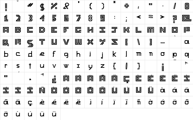 Trackmania Regular  glyph index