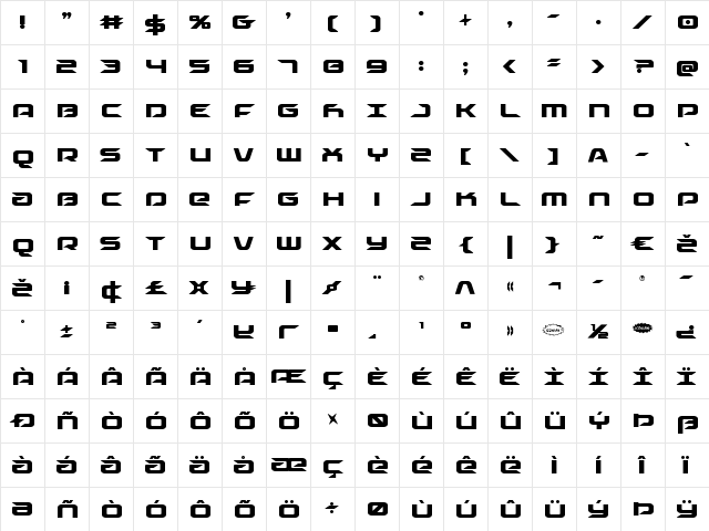 Drive Condensed Condensed  glyph index