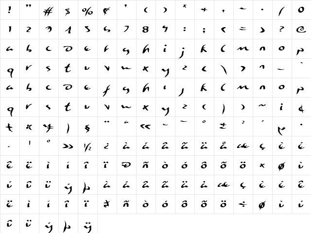 Eagleclaw Expanded Expanded  glyph index