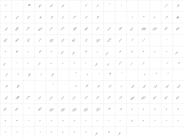 Beattrice Italic Regular  glyph index