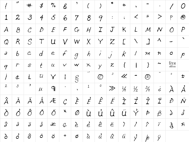 LEHN069 Regular  glyph index