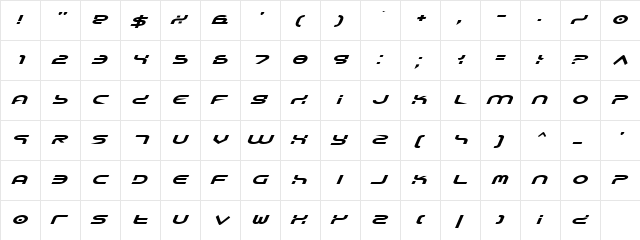 Yukon Tech Expanded Italic Expanded Italic  glyph index
