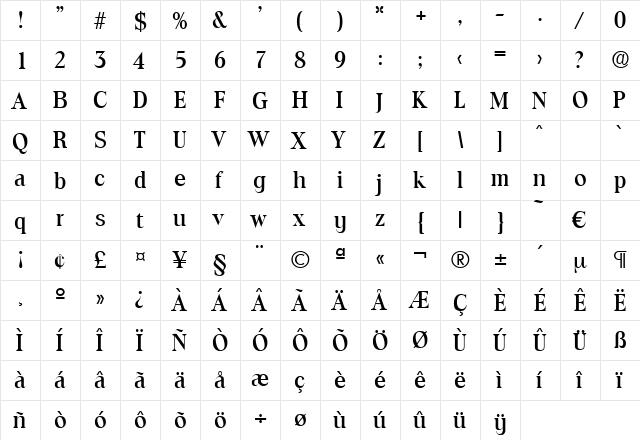 Toledo-Medium Regular  glyph index