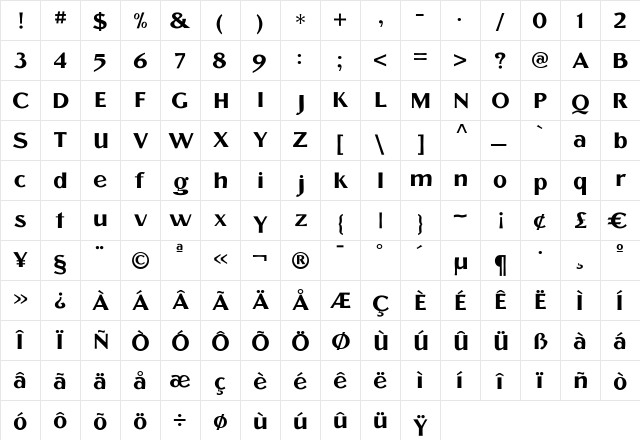 Julius Plain Regular  glyph index