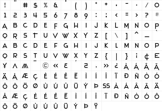 Stentiga Regular  glyph index