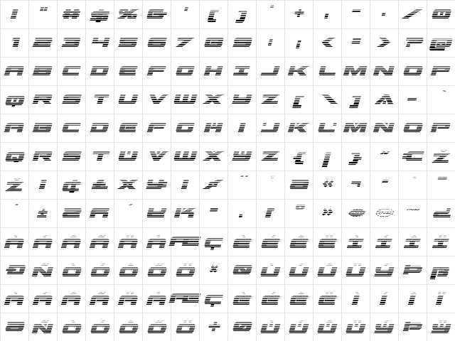 Predataur Gradient Italic Italic  glyph index