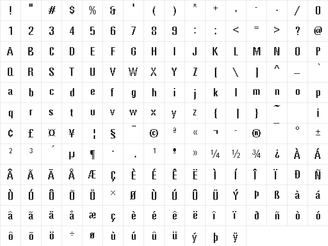 Rough52 Becker Regular  glyph index