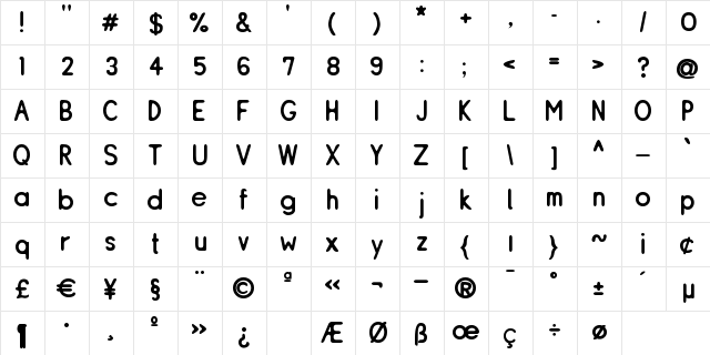 ReSiple Rounded  glyph index