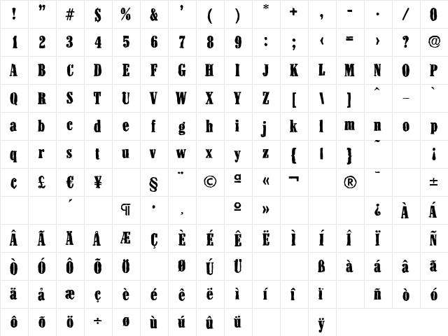 ColonelAntique-Heavy Regular  glyph index