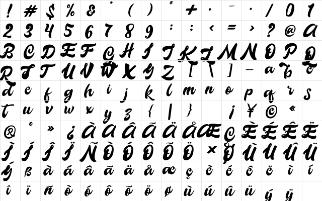 Galatik Regular  glyph index
