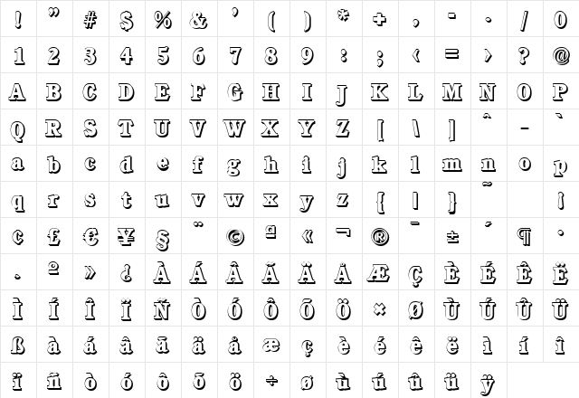 DanielBeckerShadow-ExtraBold Regular  glyph index