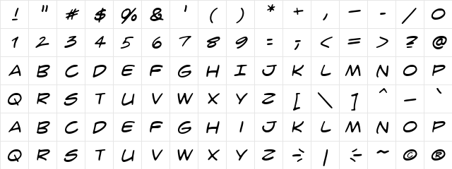 CrimeFighter BB Regular  glyph index