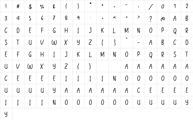 Romance Monday Regular  glyph index