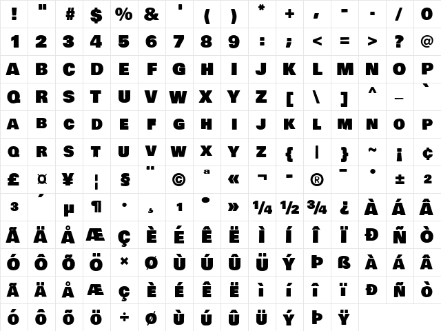 Bowlby One SC Regular  glyph index