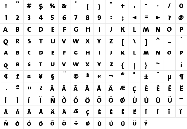 TheSansExtraBold-Caps Regular  glyph index
