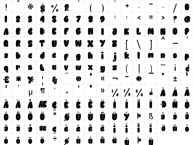 Chewy Inside Regular  glyph index