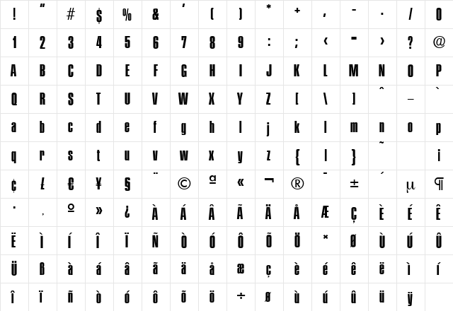PlaketteSerial Bold  glyph index