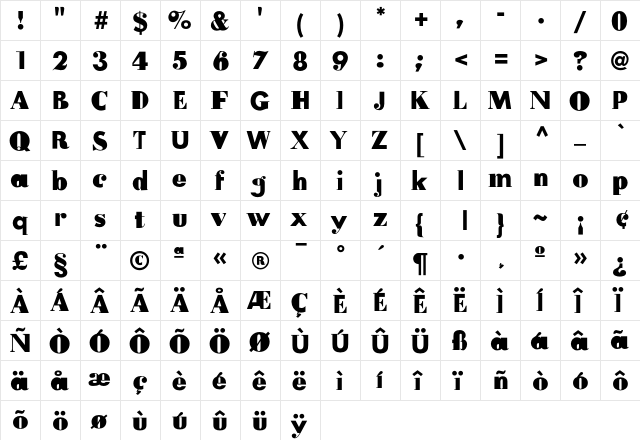 FudoniThree Regular  glyph index