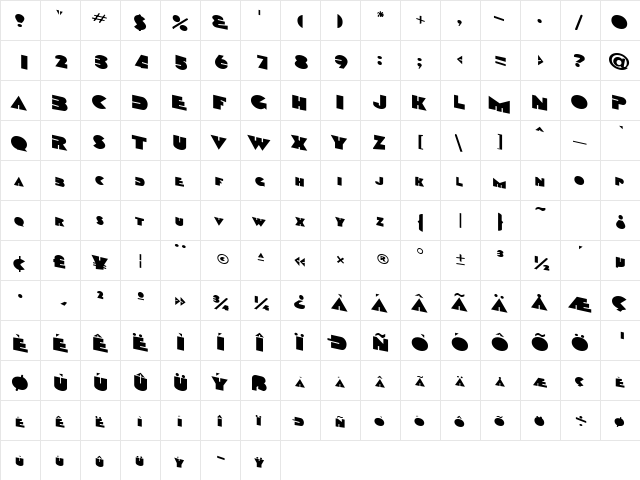 State Regular  glyph index