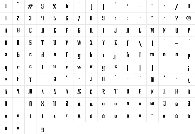 Glasnost Regular  glyph index