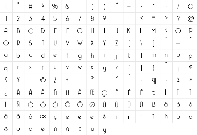 CaponeLight Regular  glyph index