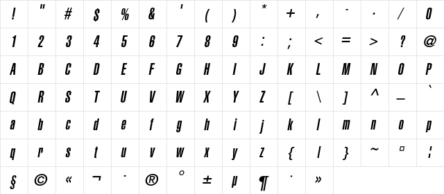 AGLettericaUltraCompressedC Italic  glyph index