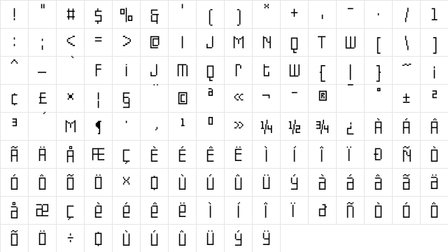 PF Online Three Pro SingleUni  glyph index