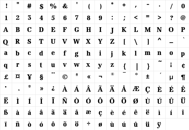 EdisonEF-BoldCondensed Regular  glyph index