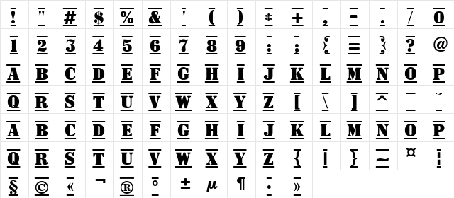 a_SignboardTitulDcFr Regular  glyph index