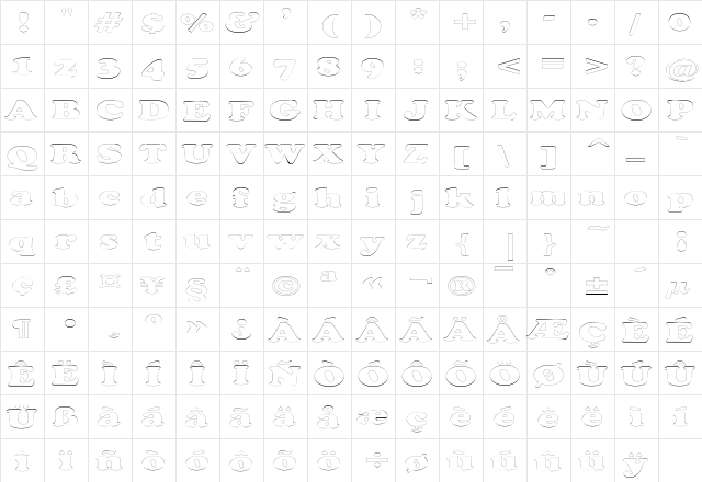 CopperfieldOutlineExtended Regular  glyph index