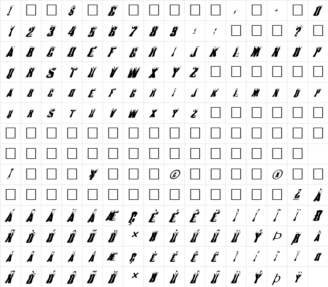 FZ WARPED 22 ITALIC Normal  glyph index