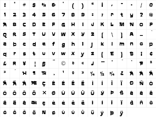 AftershockITC Regular  glyph index
