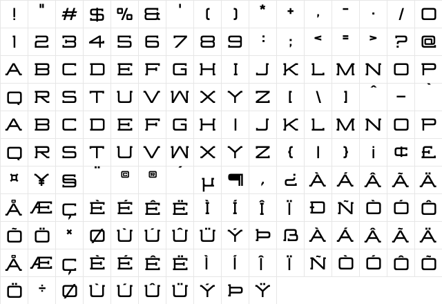Highjack Regular  glyph index