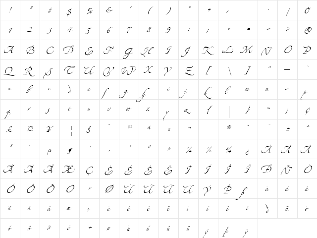 Zapfino Extra LT Two Regular  glyph index