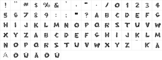BlackSplinters Regular  glyph index