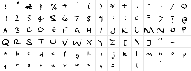 Kick The Bolt Regular  glyph index