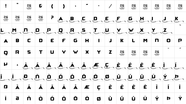 Zagga Personal Use Regular  glyph index