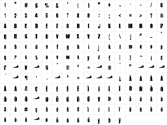 Harlem Bold  glyph index