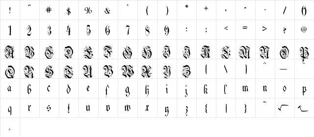 Trumpery06 Regular  glyph index