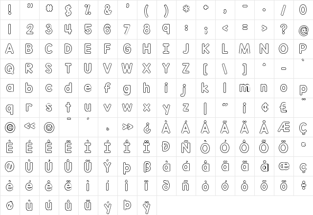KG Red Hands Outline Regular  glyph index