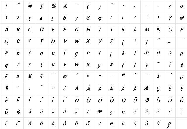 Drek Medium  glyph index