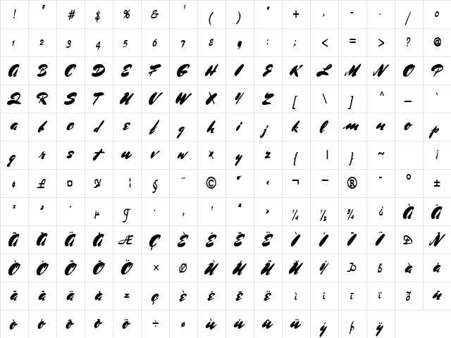 DanceOfTheBrush11 Regular  glyph index