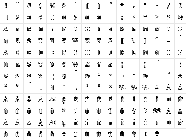 PrincetownD Regular  glyph index