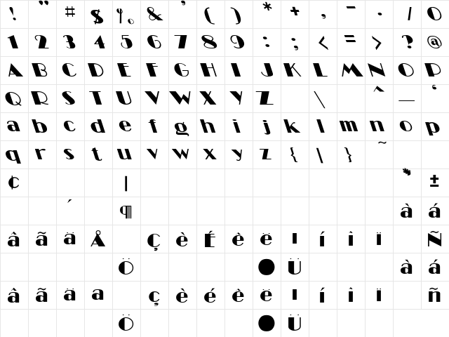 Miami Lefty Regular  glyph index